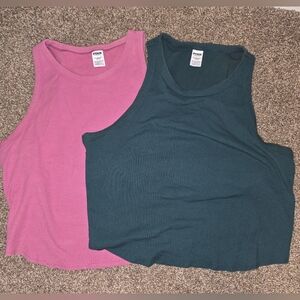 PINK Victoria's Secret Ribbed Tank Top Duo - Pink & Dark Green